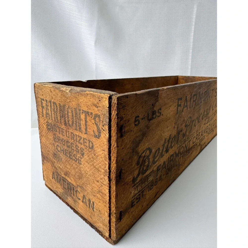 Vintage Fairmont's 5 LB Process Cheese Wooden Box American Cheese Advertising